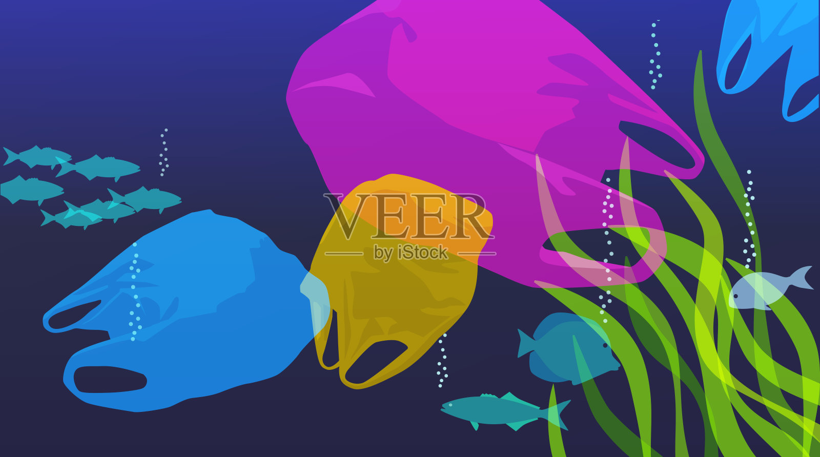 海中的塑胶袋插画图片素材