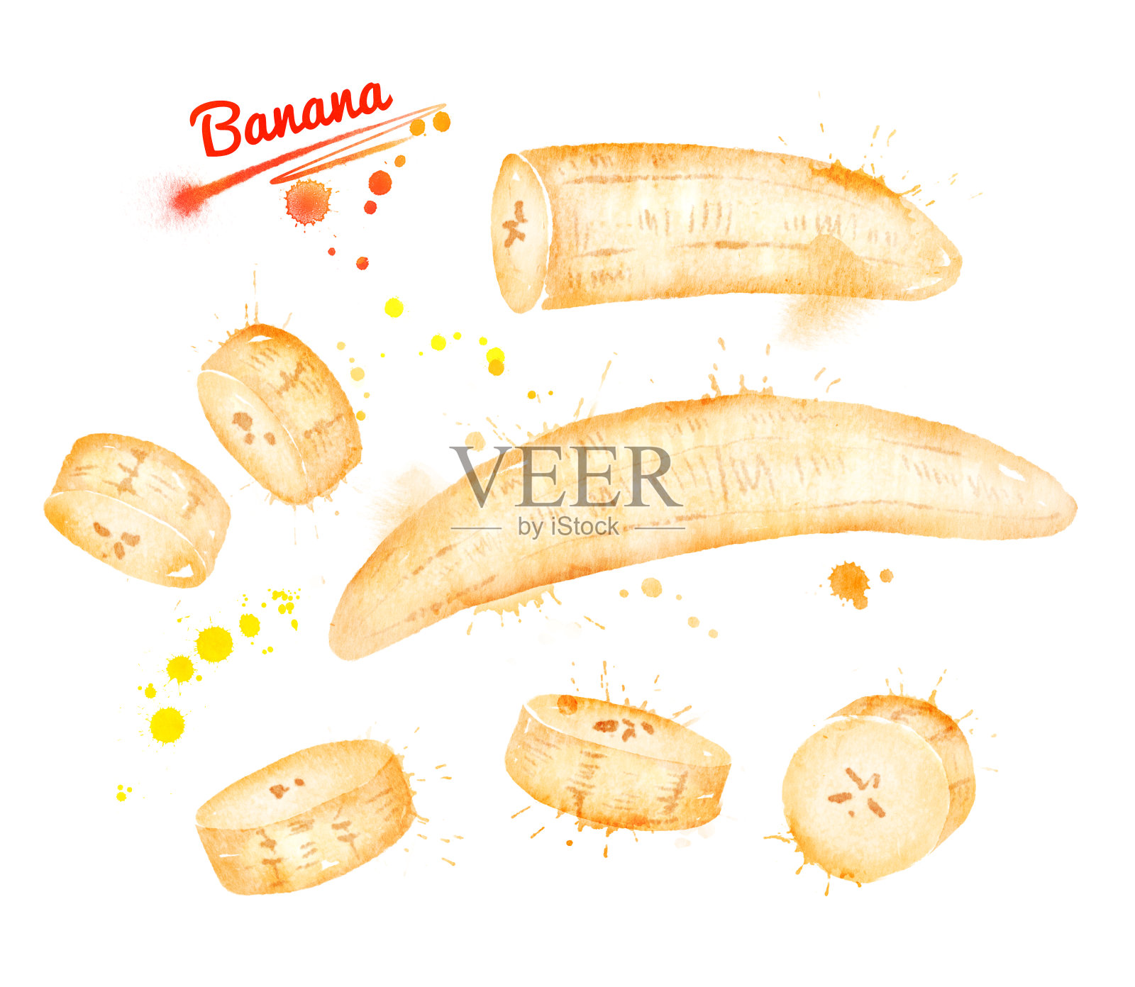 去皮香蕉的水彩插图插画图片素材