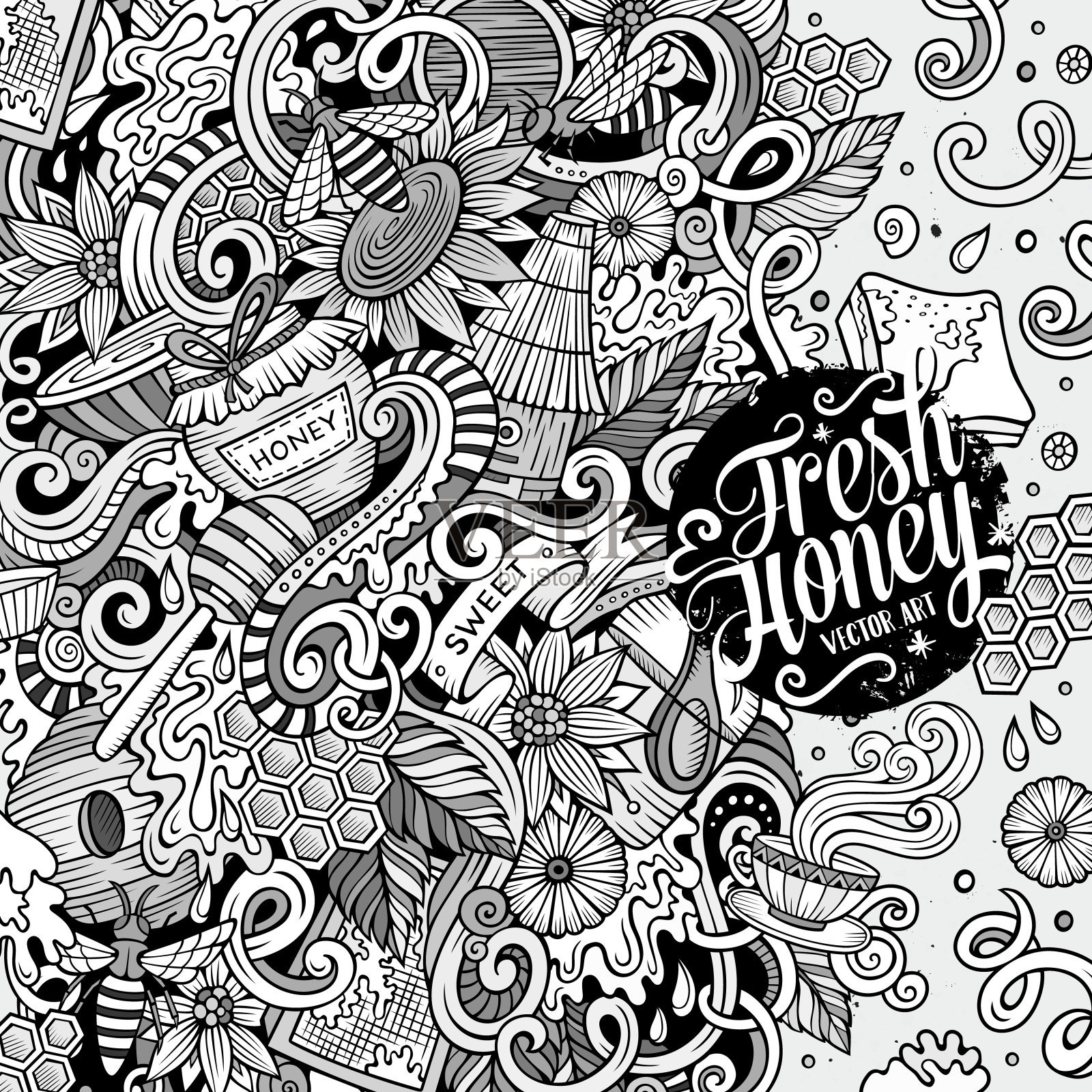 卡通涂鸦蜂蜜框架设计插画图片素材