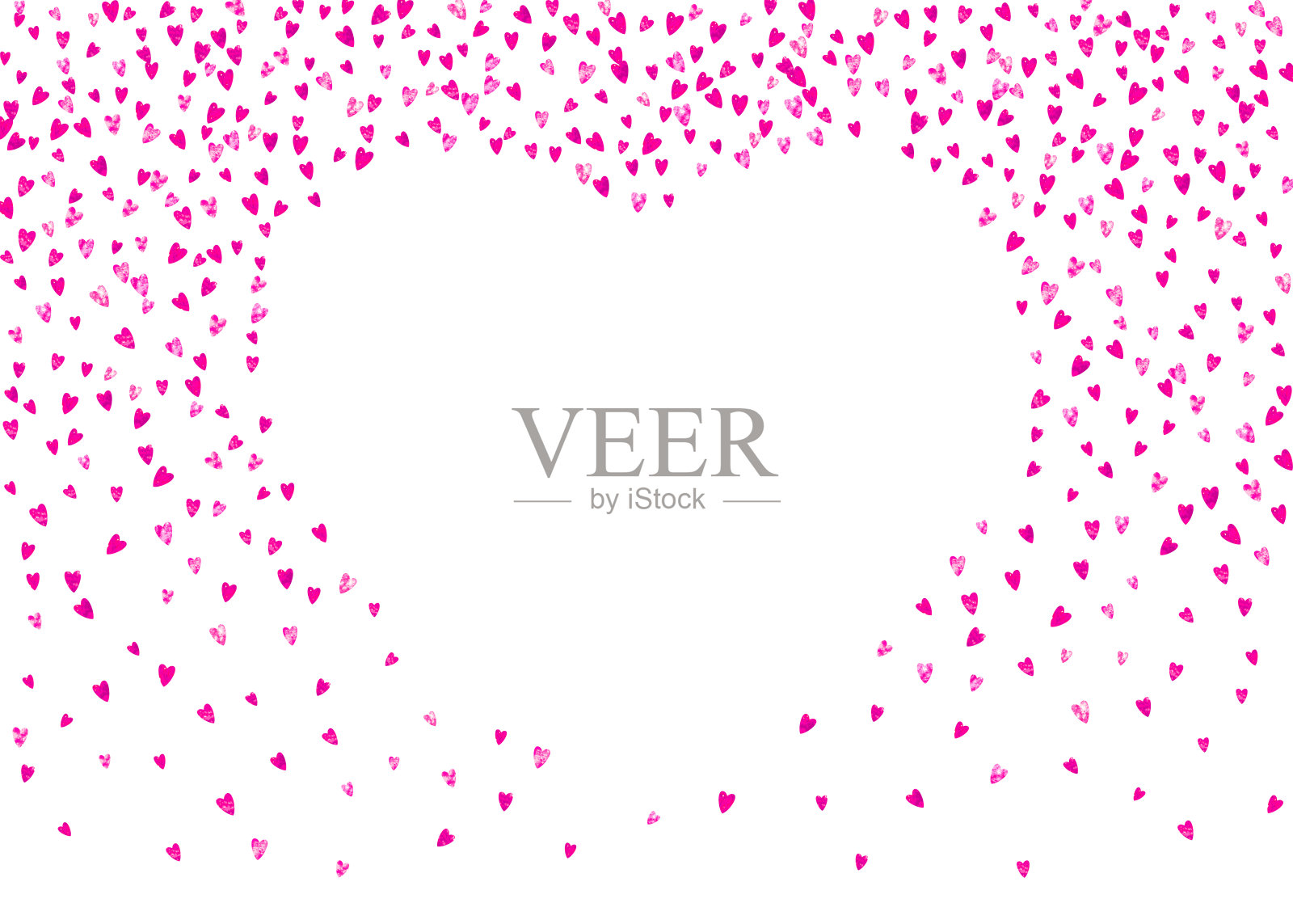 情人节的背景与粉色亮心。2月14日一天。矢量纸屑情人节背景模板。垃圾手工绘制纹理。插画图片素材