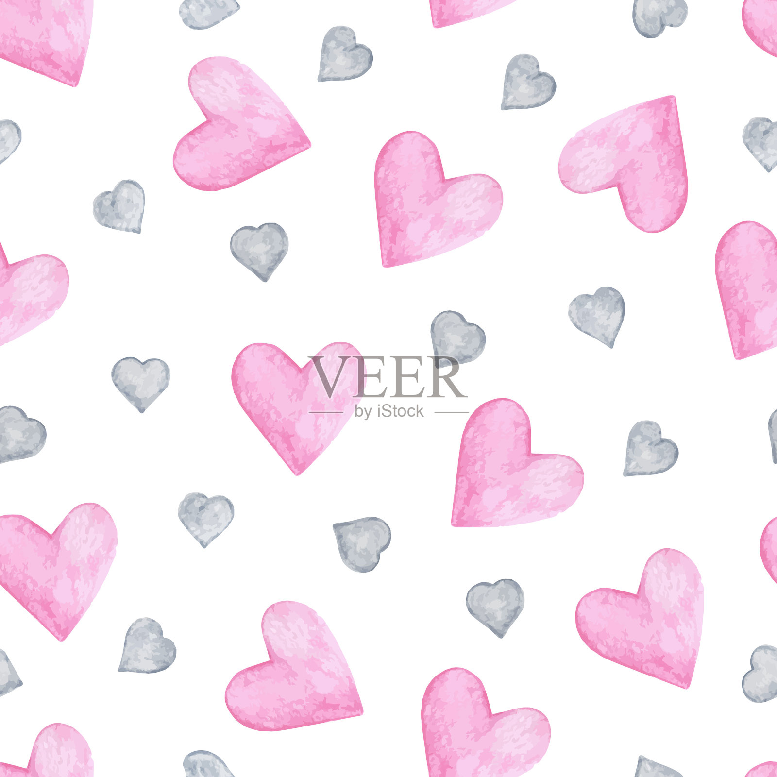 水彩心形无缝图案。爱。情人节的背景。水彩画手工矢量插画图片素材