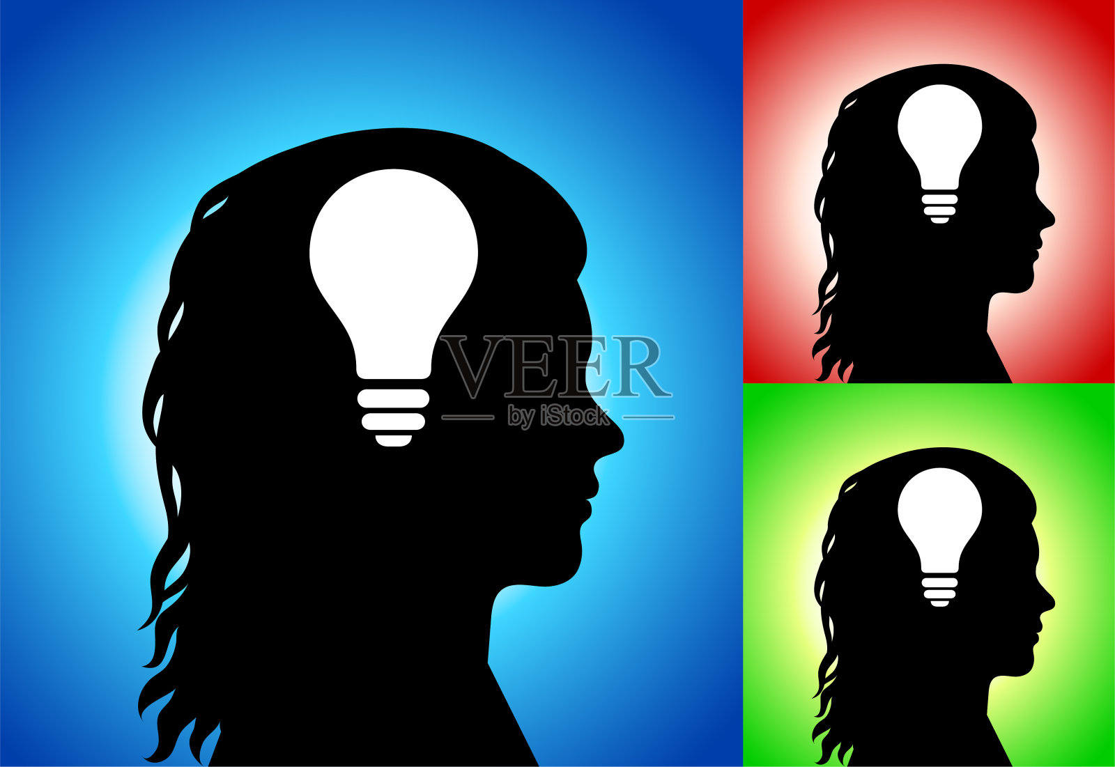 灯泡想法人脸轮廓插画图片素材
