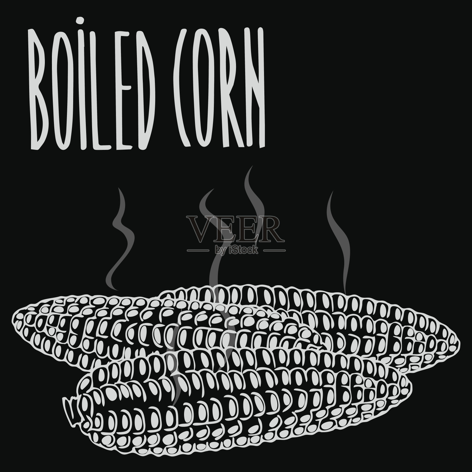 用黑板煮熟蒸熟的玉米穗插画图片素材
