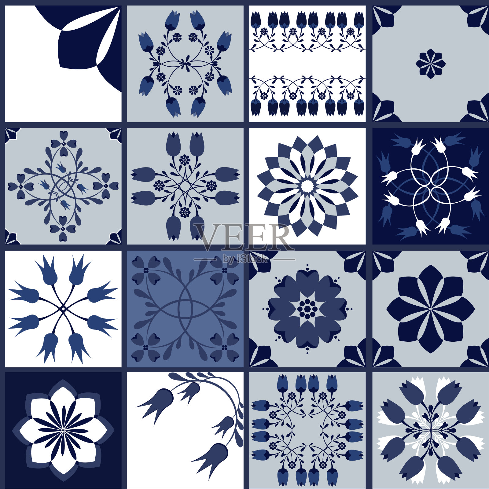 瓷砖。无缝模式。葡萄牙语。Azulezhu。土耳其语。蓝色的。装饰室内设计。插画图片素材