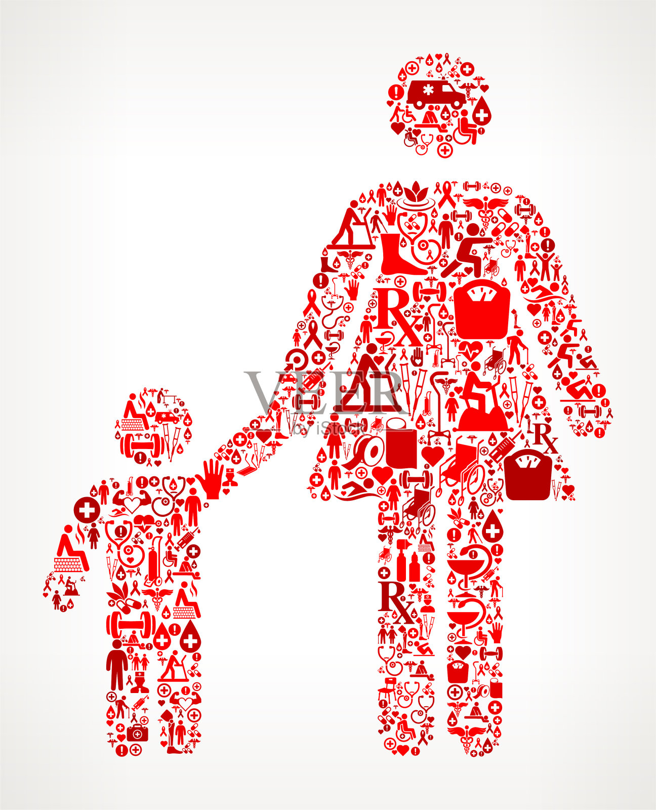 母亲和男孩家庭医疗康复理疗插画图片素材