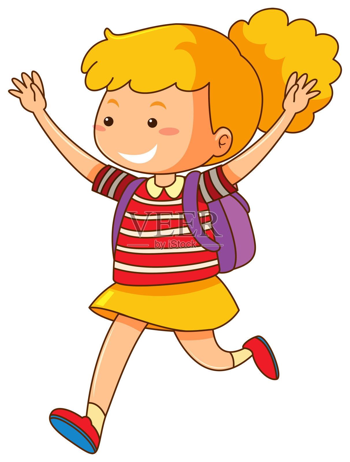 快乐的女孩，紫色的背插画图片素材