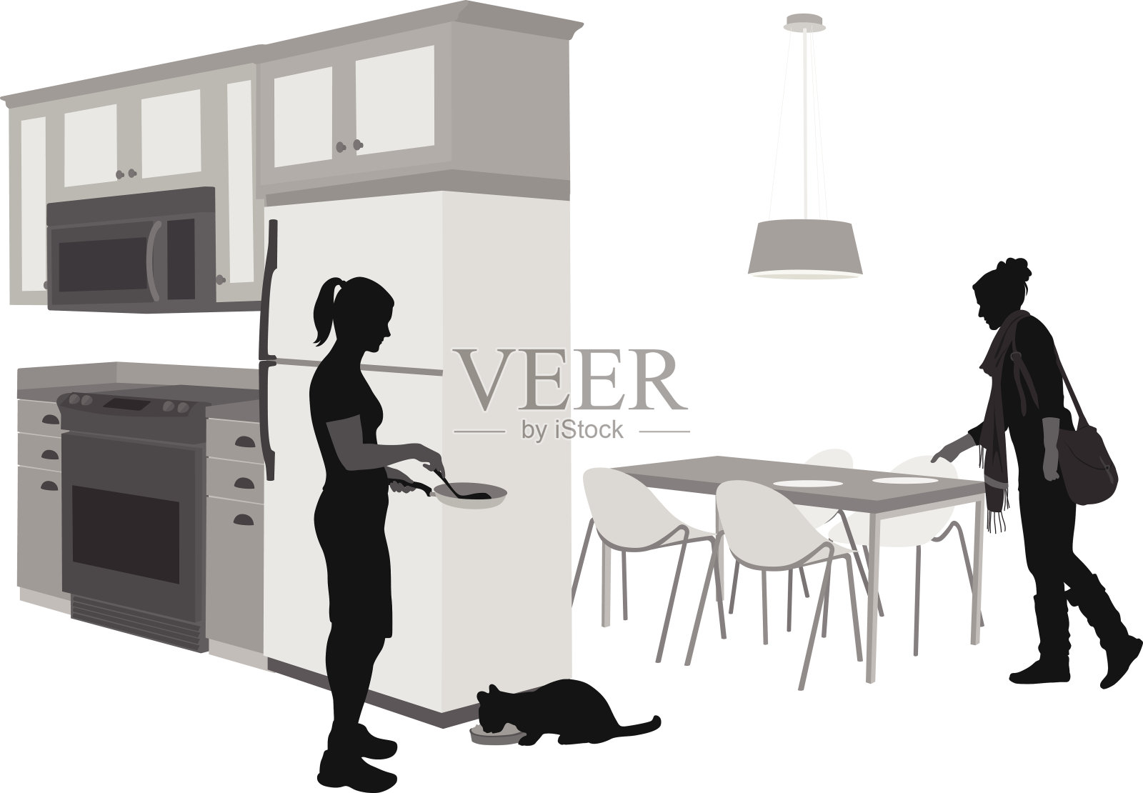 站在厨房里的女人插画图片素材