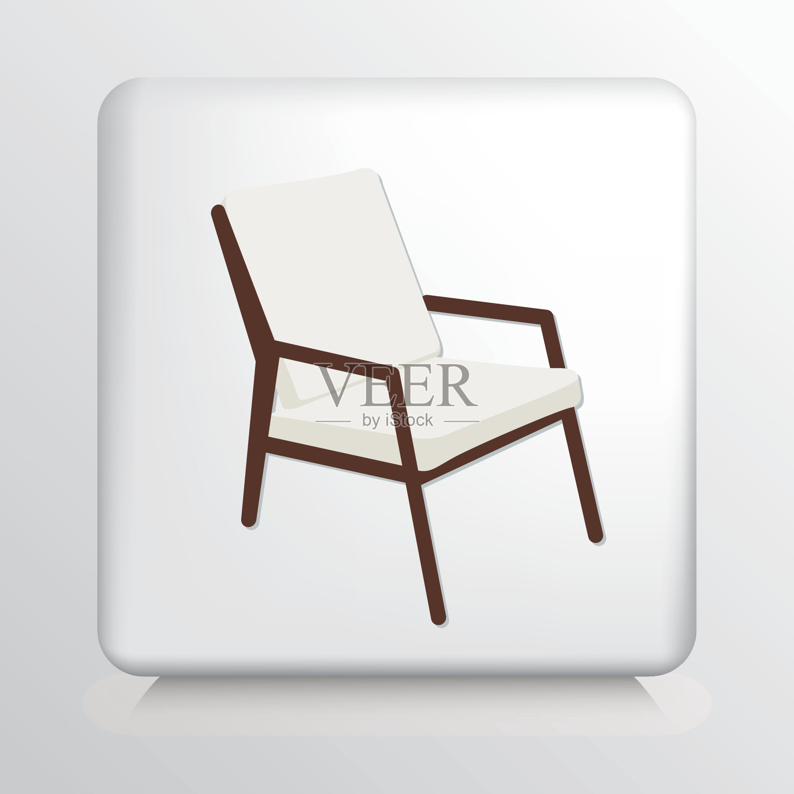 方形图标与老风格的白色和木腿椅子设计元素图片