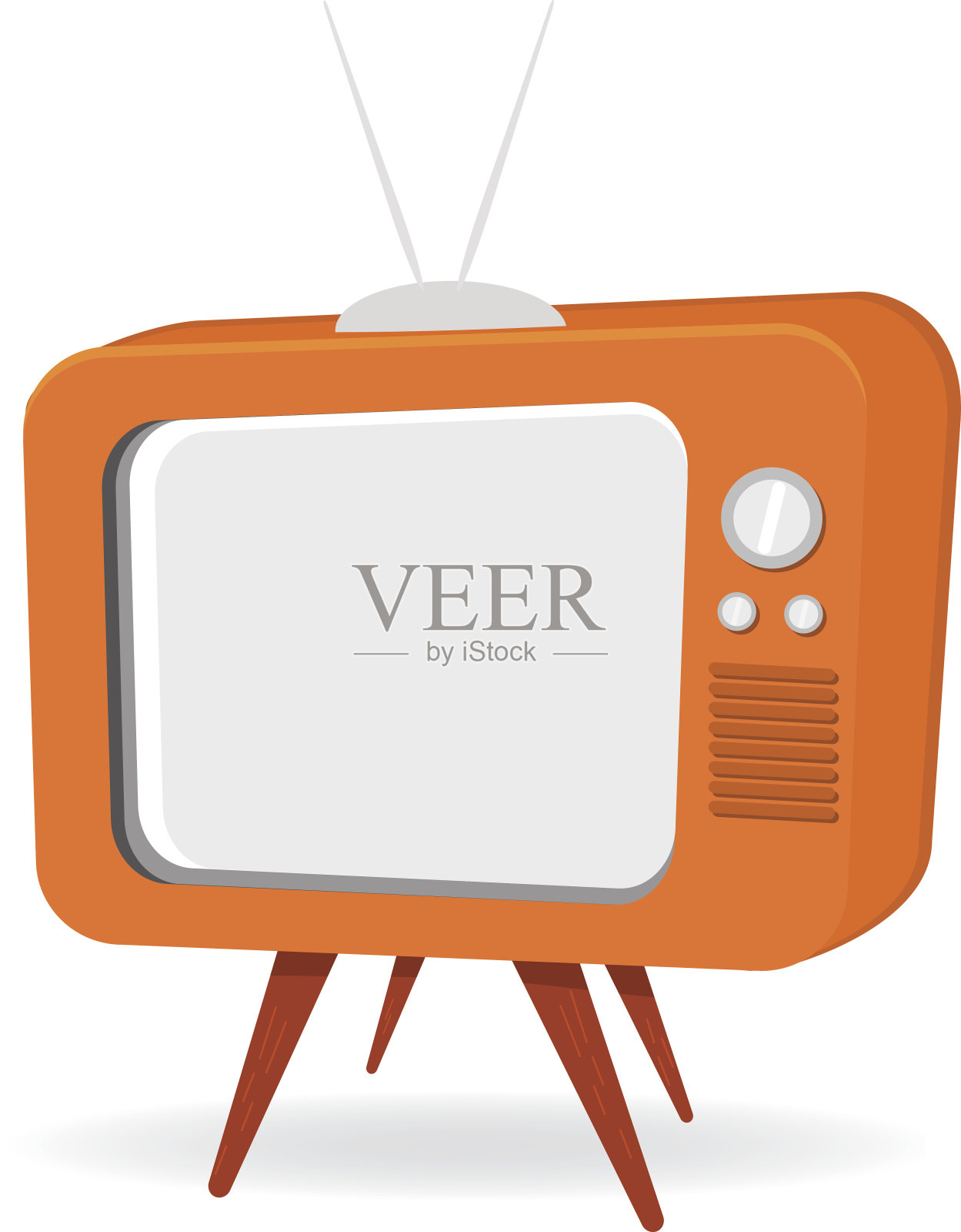 复古橙色电视与空白屏幕上的白色插画图片素材