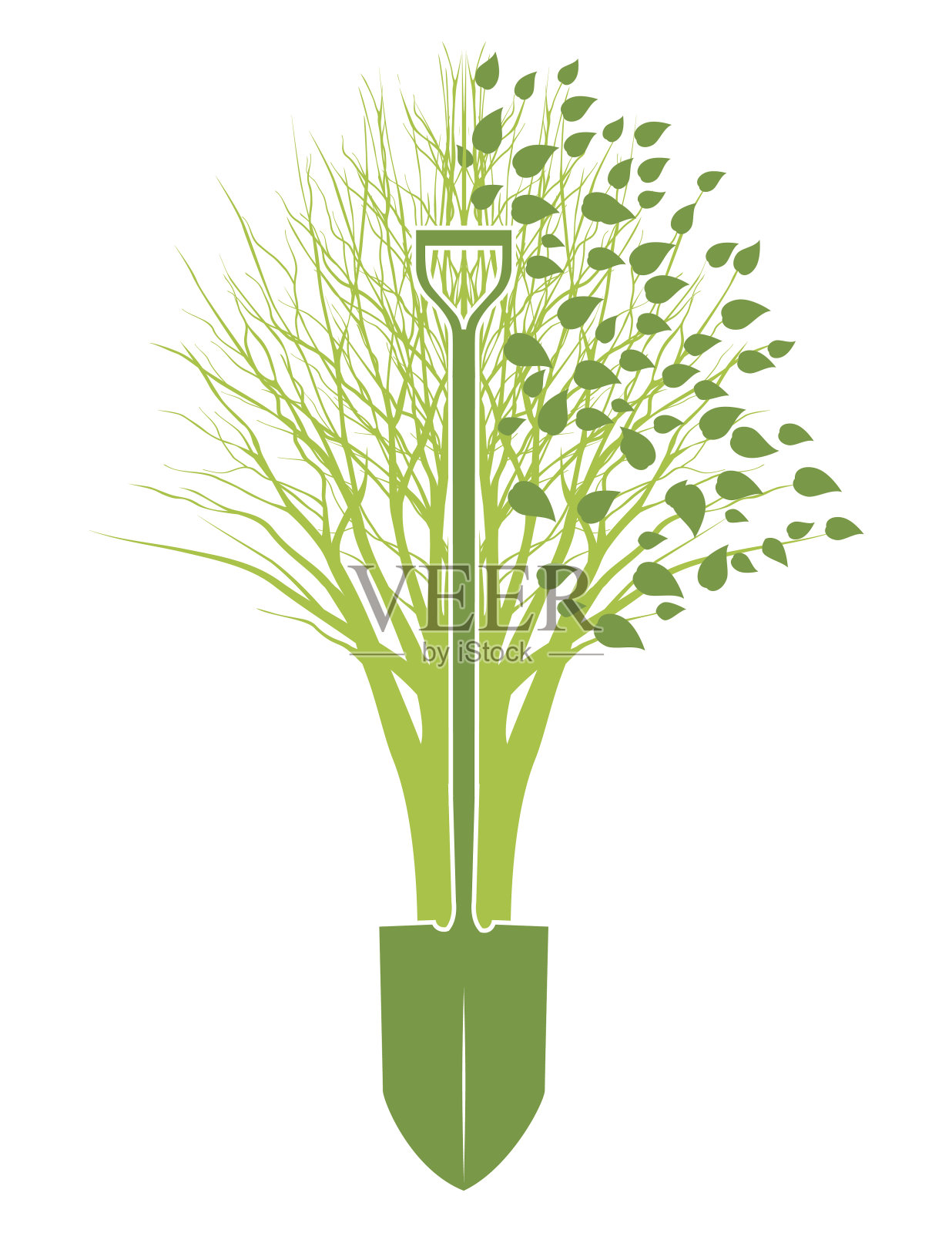 落叶树满叶铲剪影在前面插画图片素材