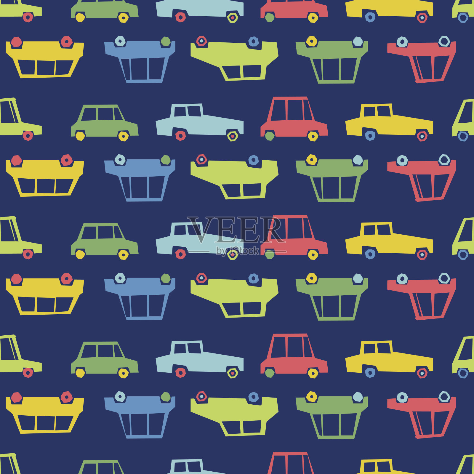 汽车无缝蓝色花纹插画图片素材