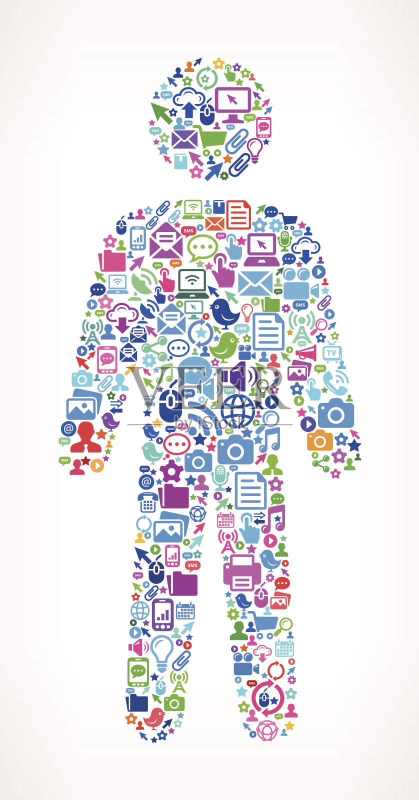 站着的人在现代技术和通信界面图标模式插画图片素材