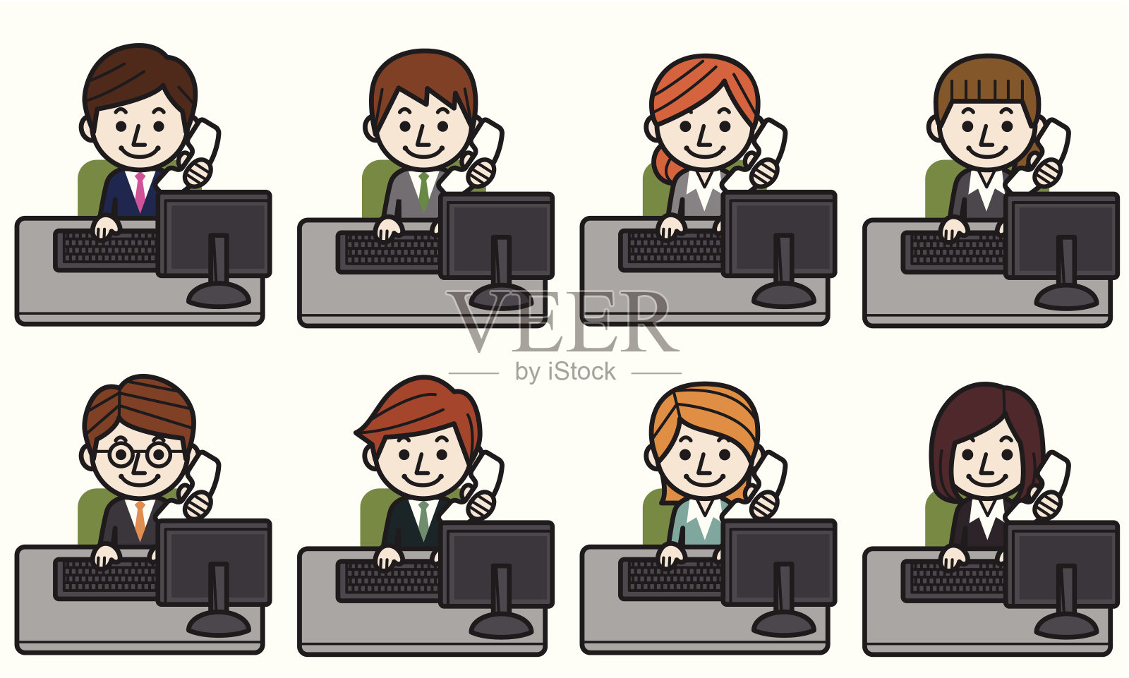 在桌面上工作的业务人员插画图片素材