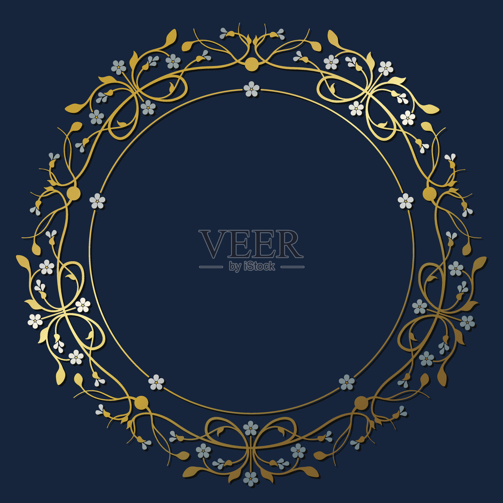 花枝招展，装饰性，金、银圆形框架插画图片素材