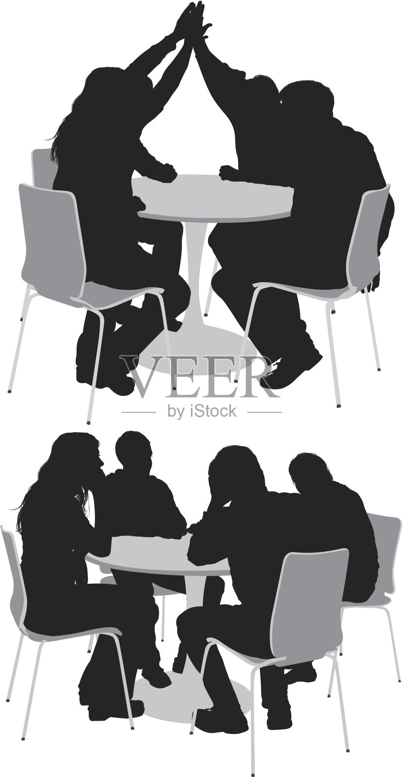 咖啡馆里朋友的剪影插画图片素材