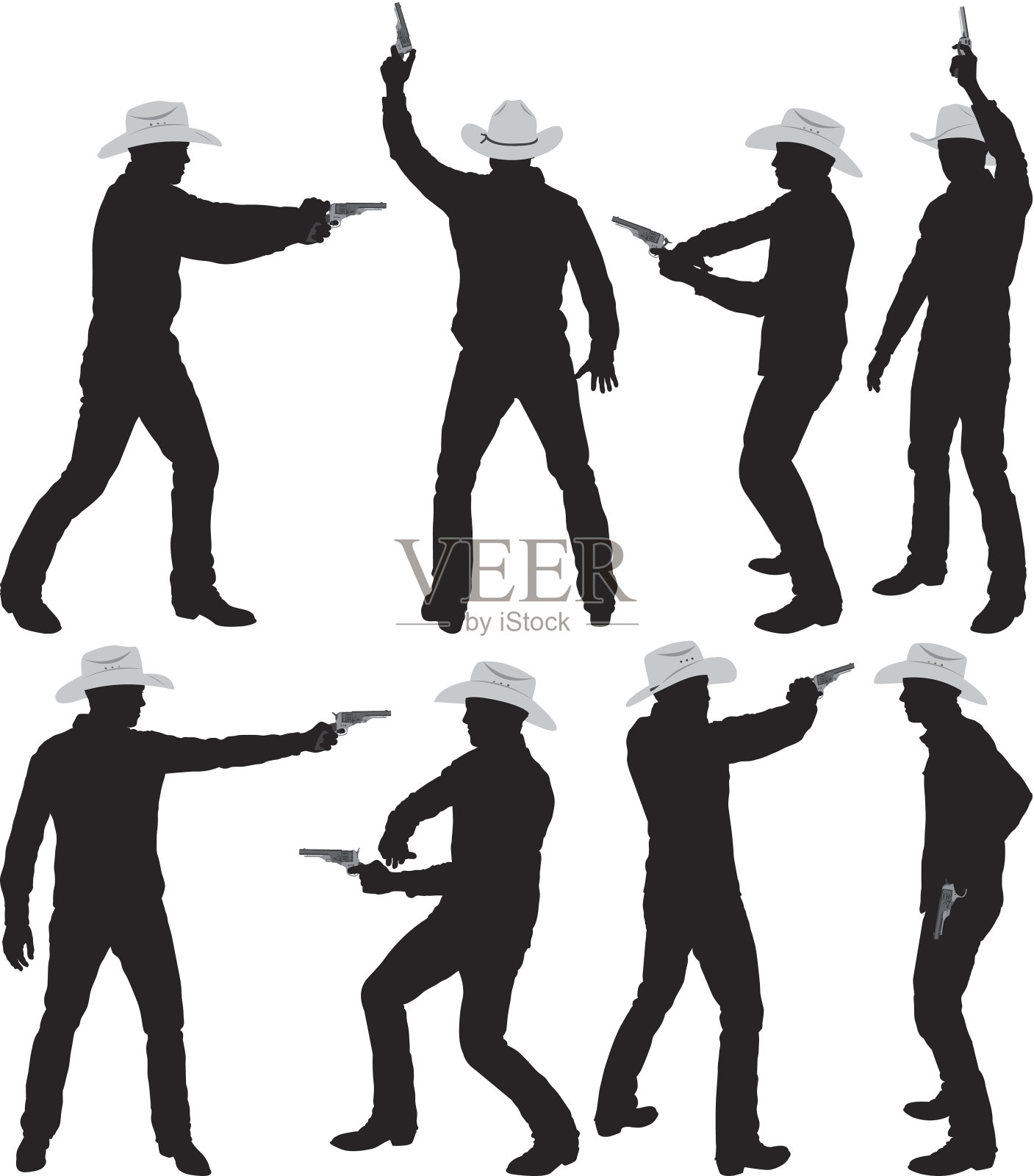 多幅拿着手枪的牛仔剪影设计元素图片