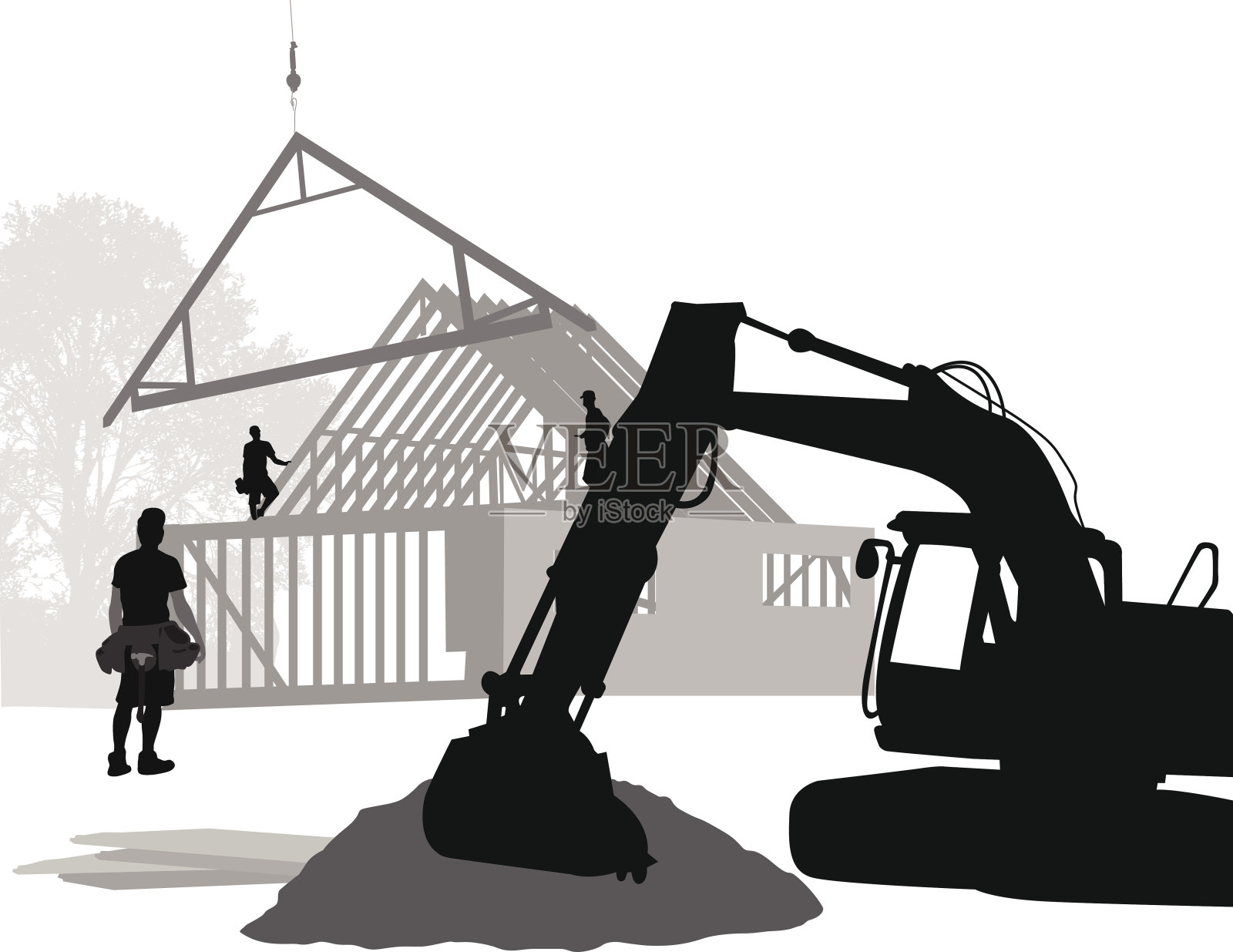 一对夫妇在工地上工作插画图片素材