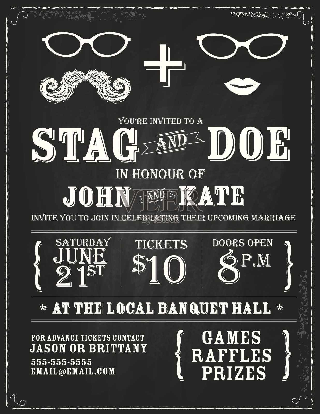 黑板主题stag和doe订婚派对邀请设计模板设计模板素材