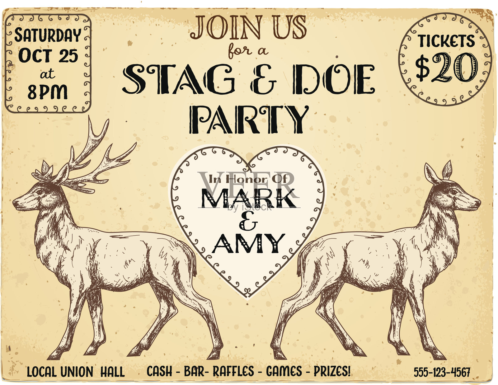 Stag和Doe聚会邀请模板设计模板素材