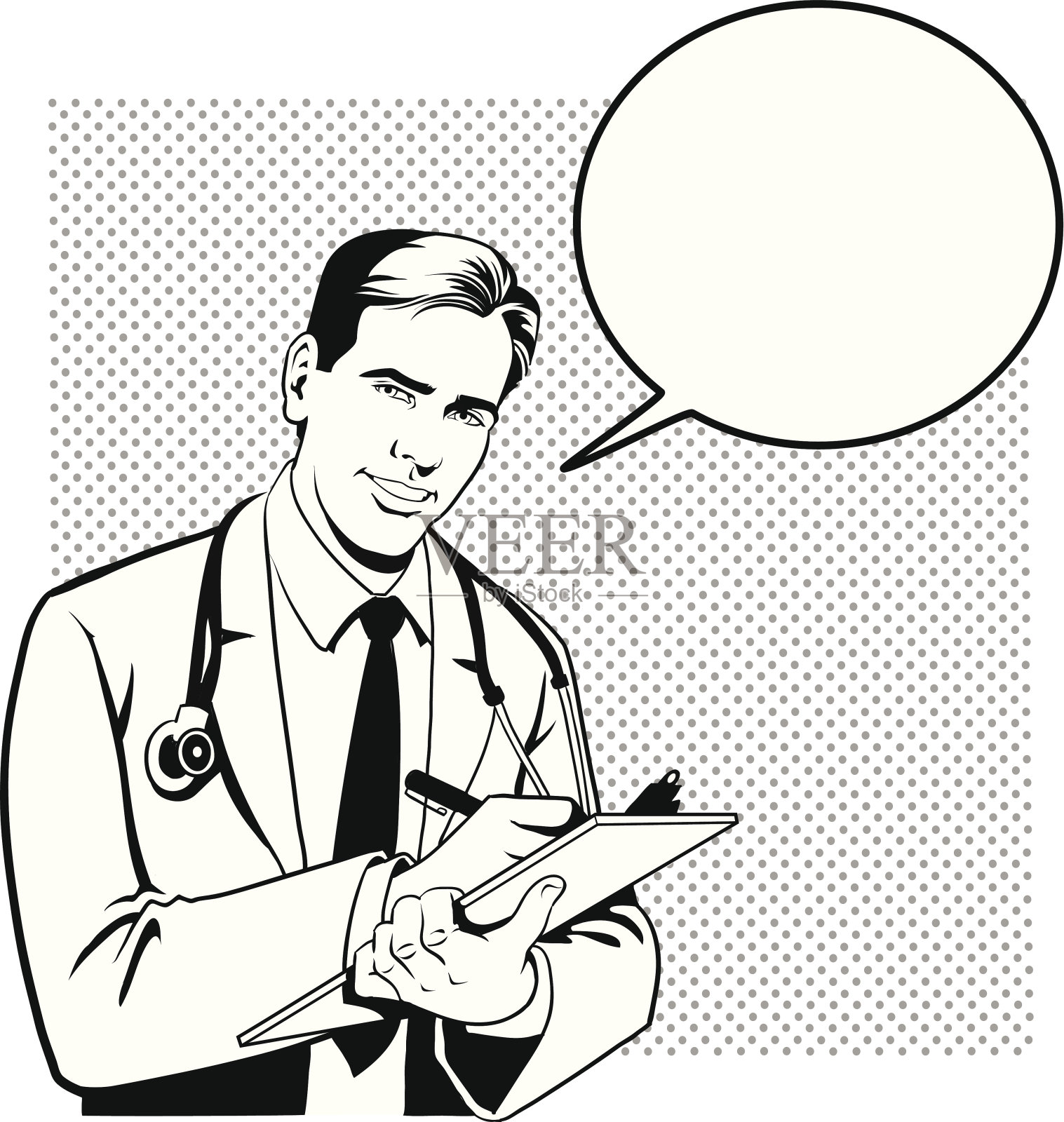 男医生和语音泡泡插画图片素材