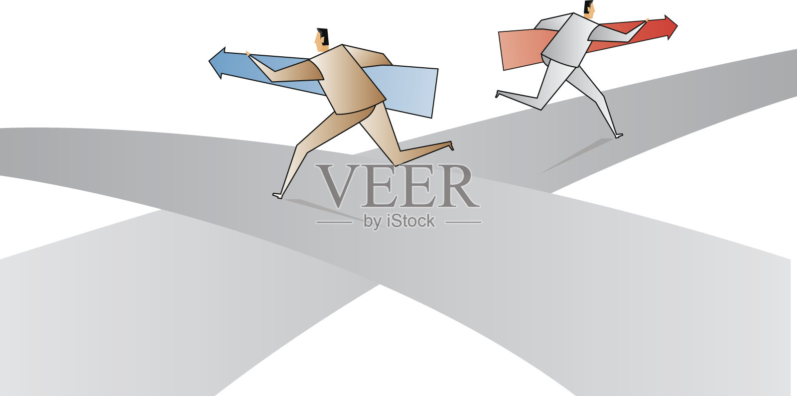 向相反的方向跑插画图片素材