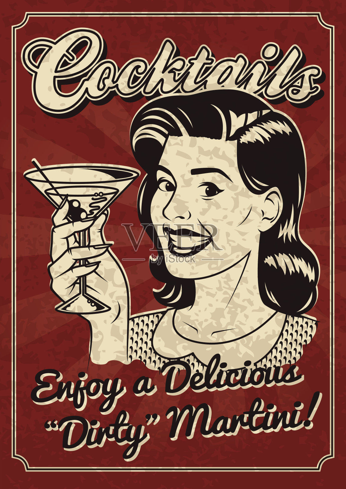 复古女人与马提尼海报插画图片素材