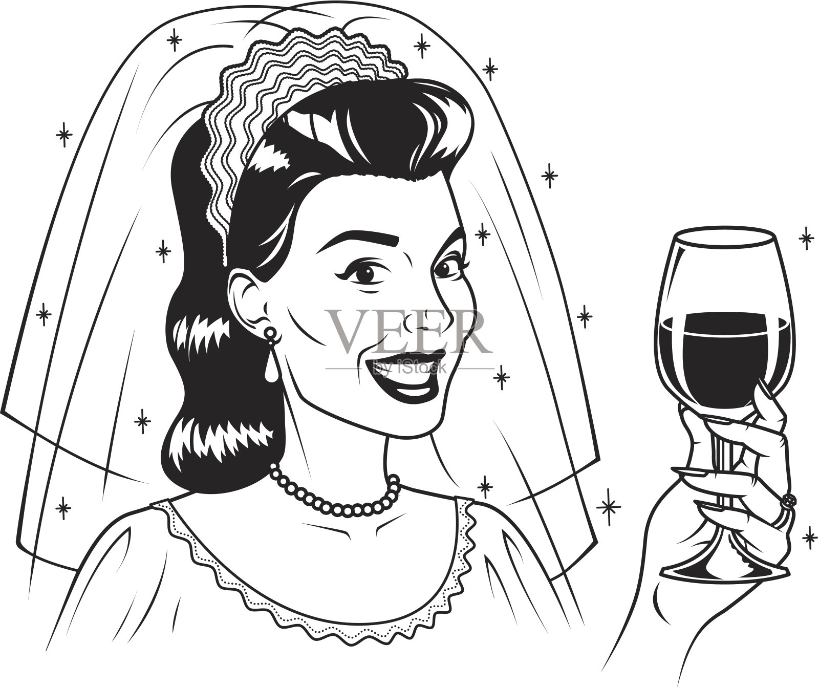 复古新娘与葡萄酒设计元素图片