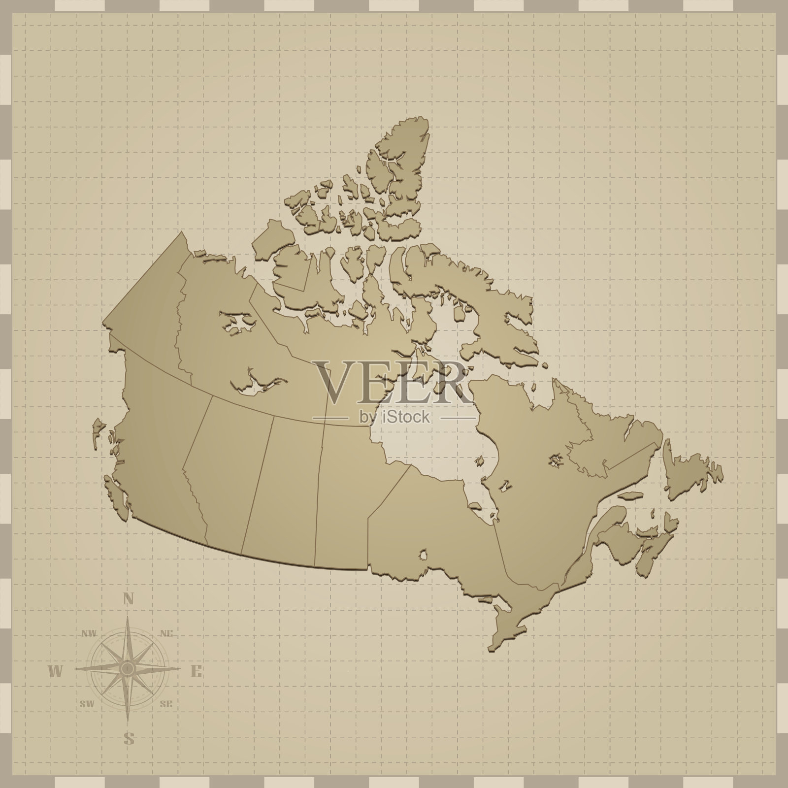 加拿大地图与指南针上升在棕色的背景插画图片素材