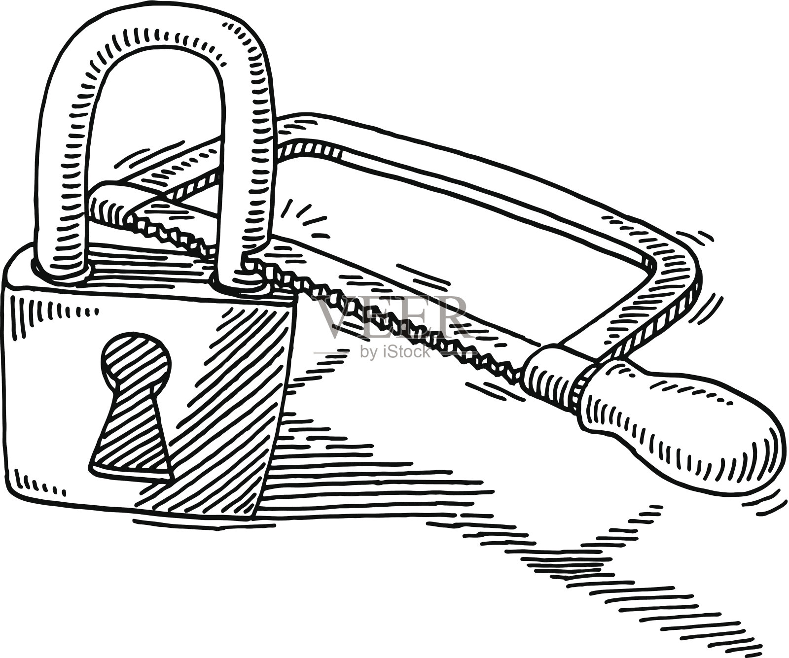 数据解密黑客挂锁锯绘图插画图片素材