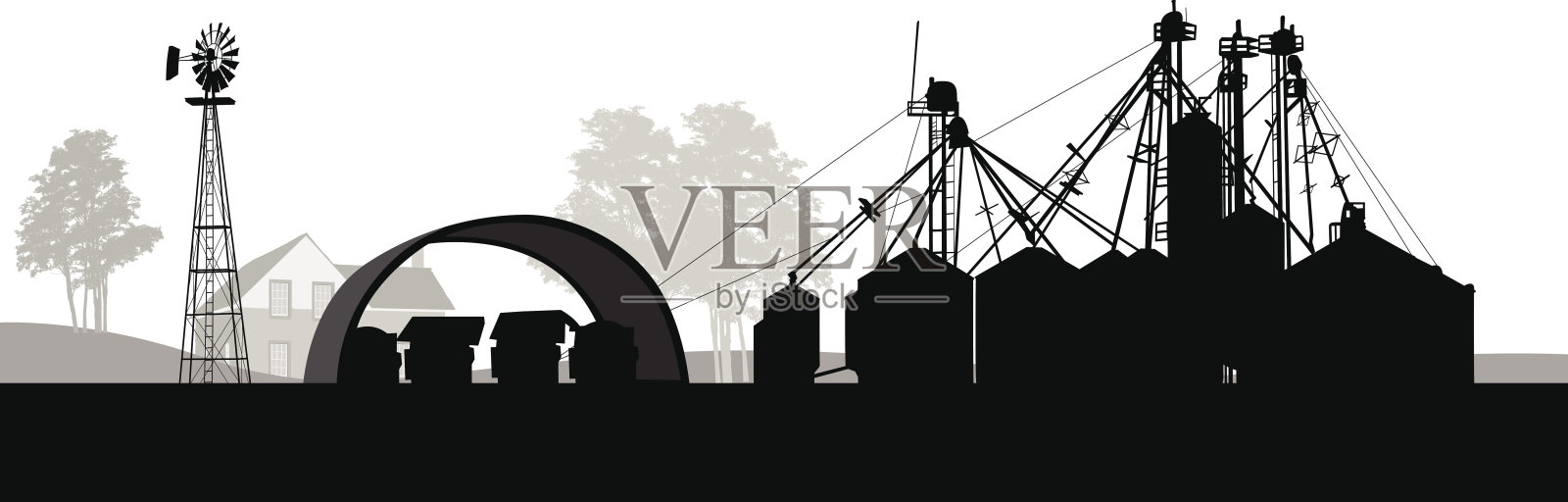 晴空下的建筑轮廓插画图片素材