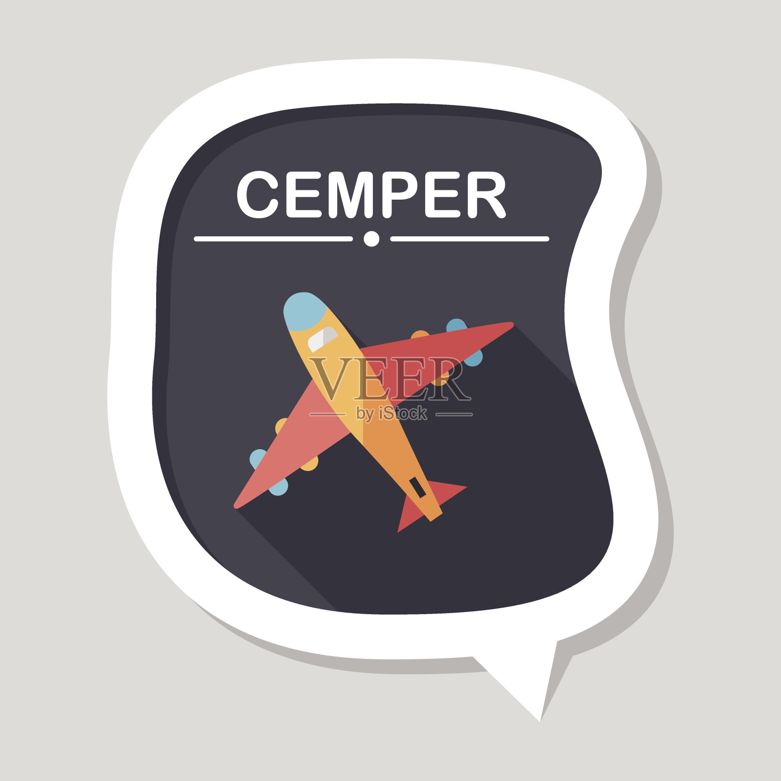 飞机平面图标与长阴影插画图片素材