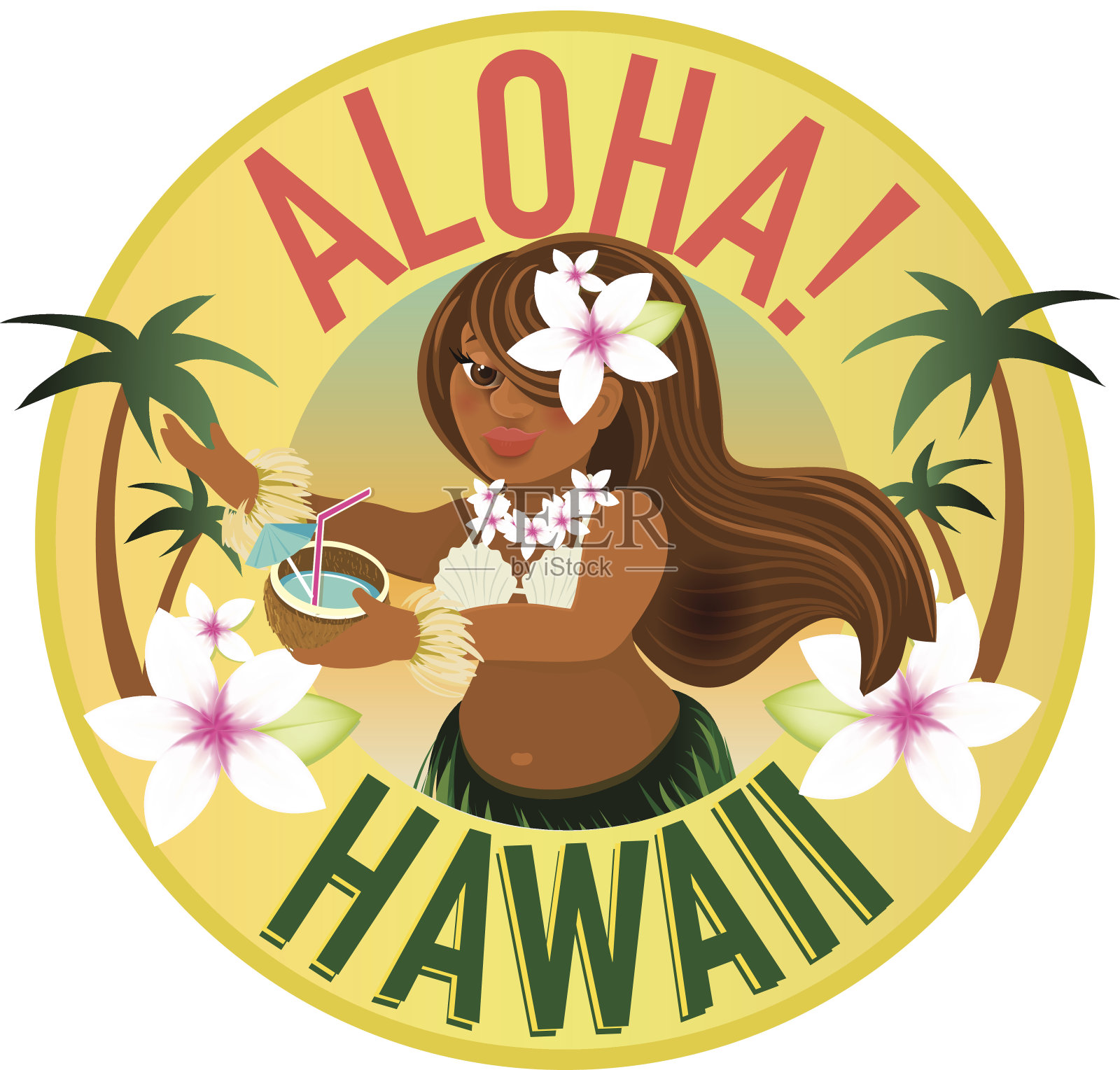 复古夏季夏威夷设计草裙舞插画图片素材