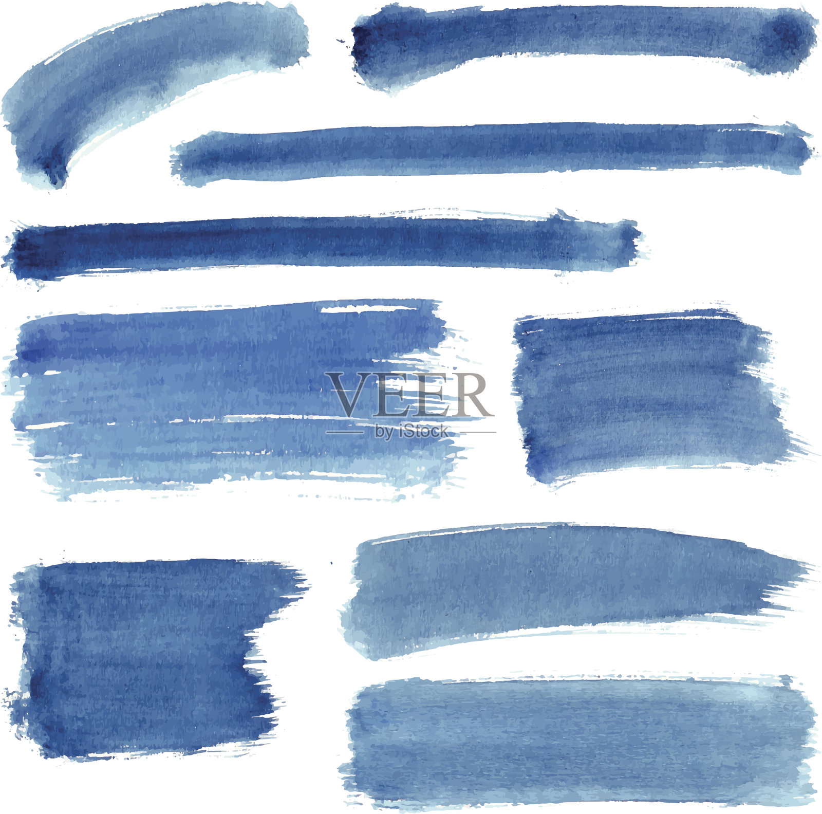 蓝色水彩描边集插画图片素材