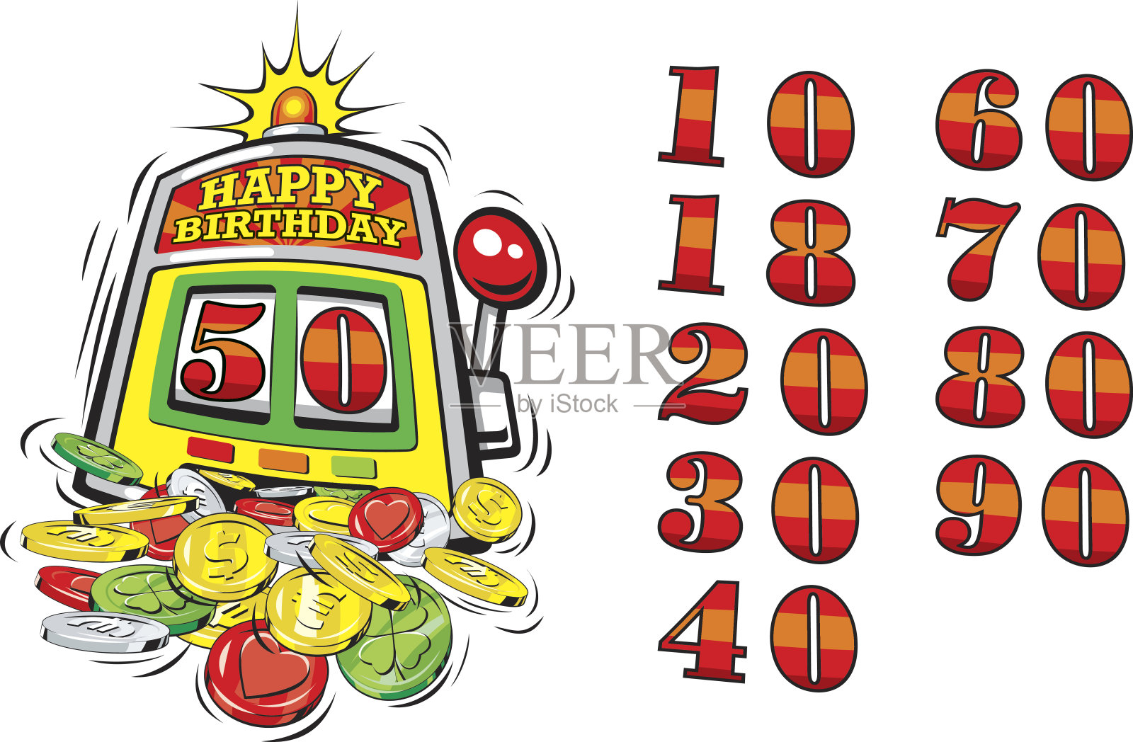 一个带着生日标志和年龄号码的武装强盗插画图片素材