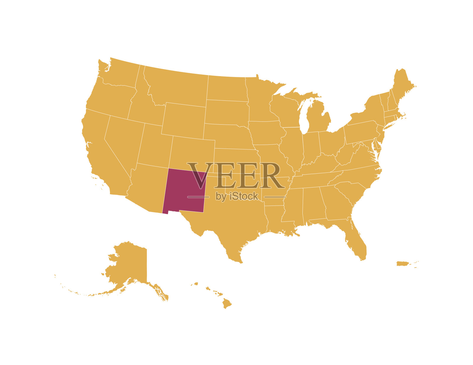 黄色地图的美国与新墨西哥孤立在红色插画图片素材