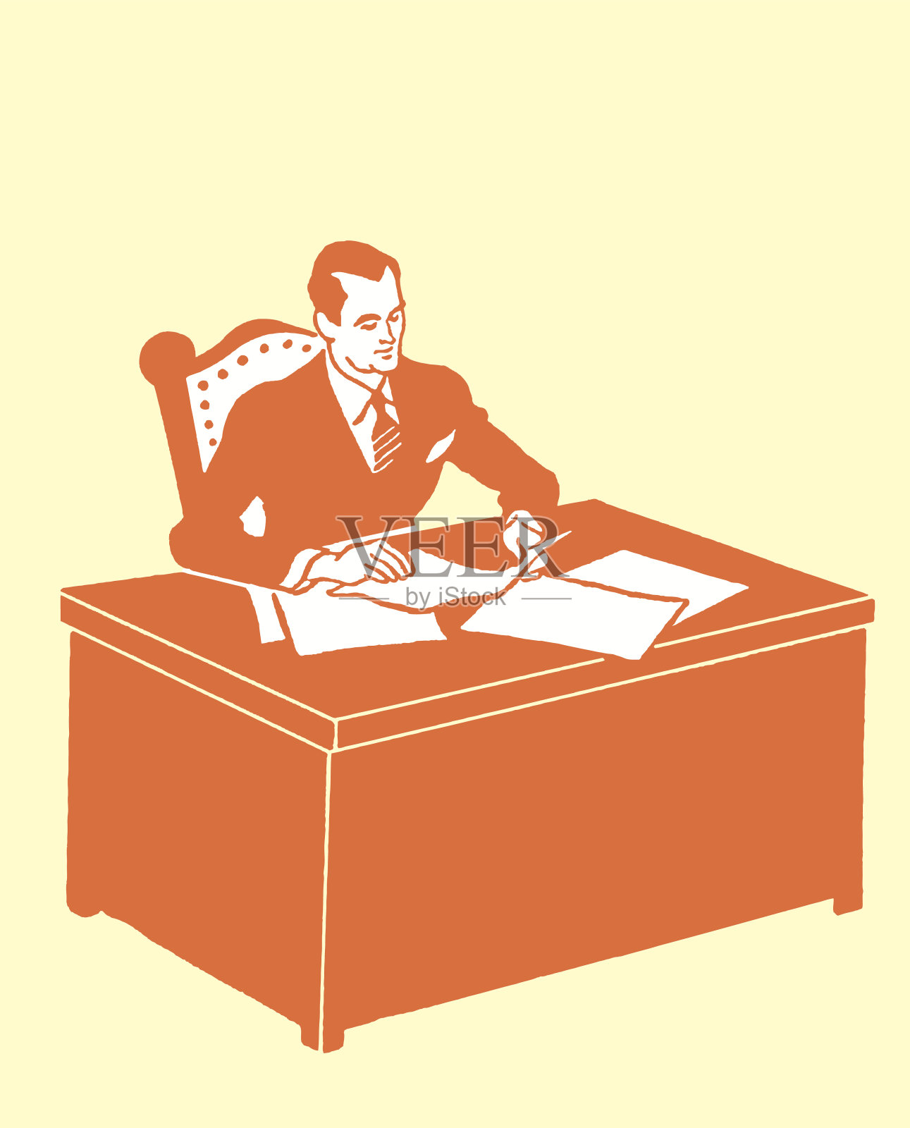 坐在办公桌前工作的人插画图片素材