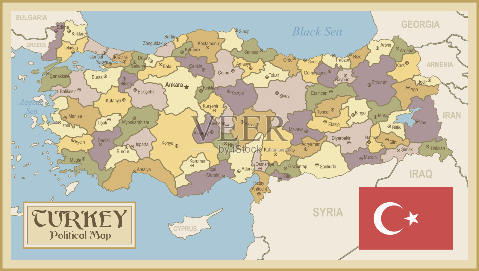 土耳其复古地图插画图片素材