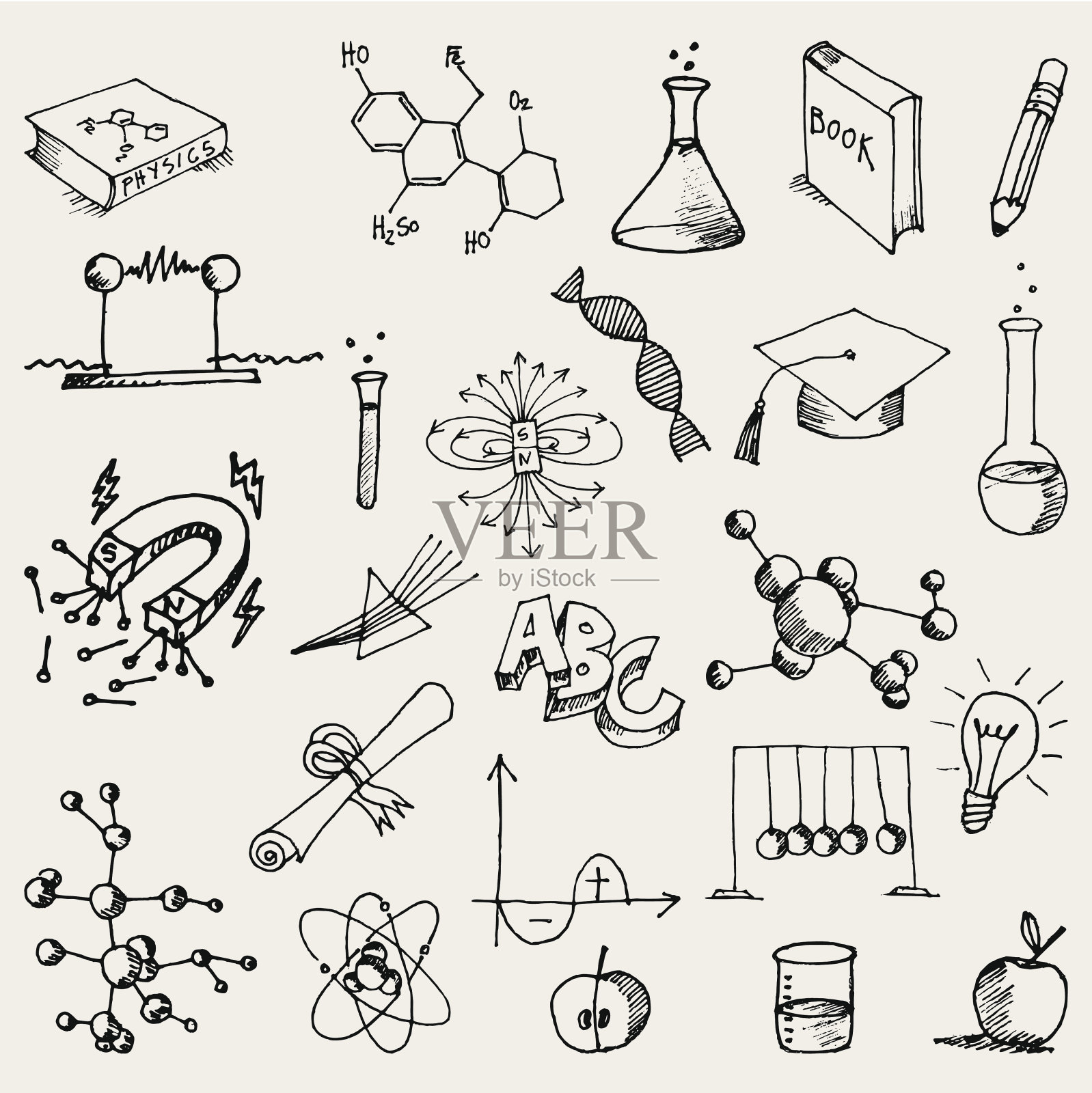 手绘化学和物理涂鸦插画图片素材