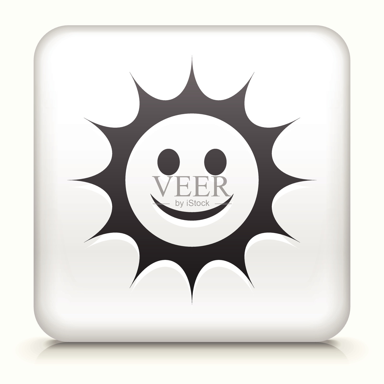 白色方形按钮与微笑的太阳图标插画图片素材