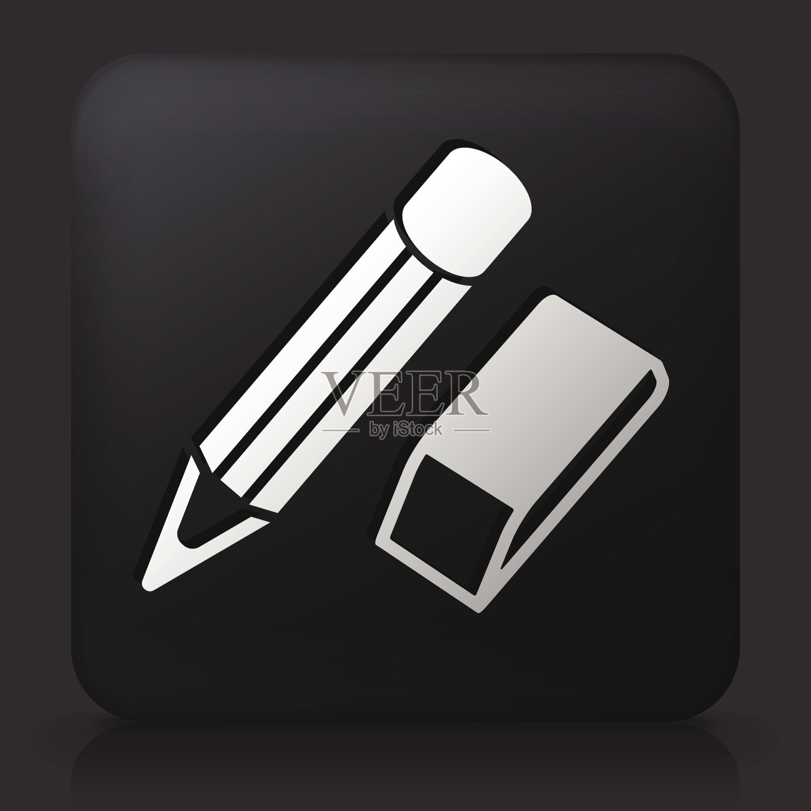 黑色方形按钮与铅笔和橡皮擦插画图片素材