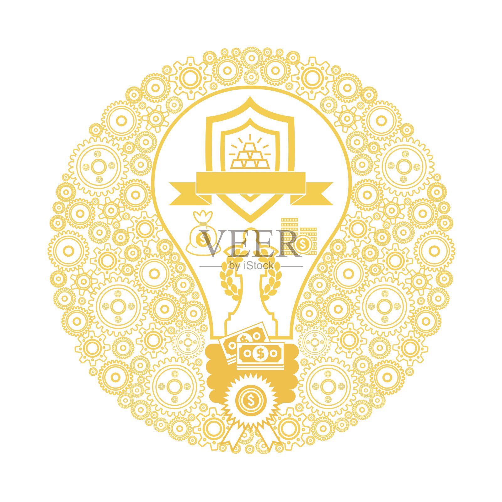 灯泡周围有一个齿轮插画图片素材