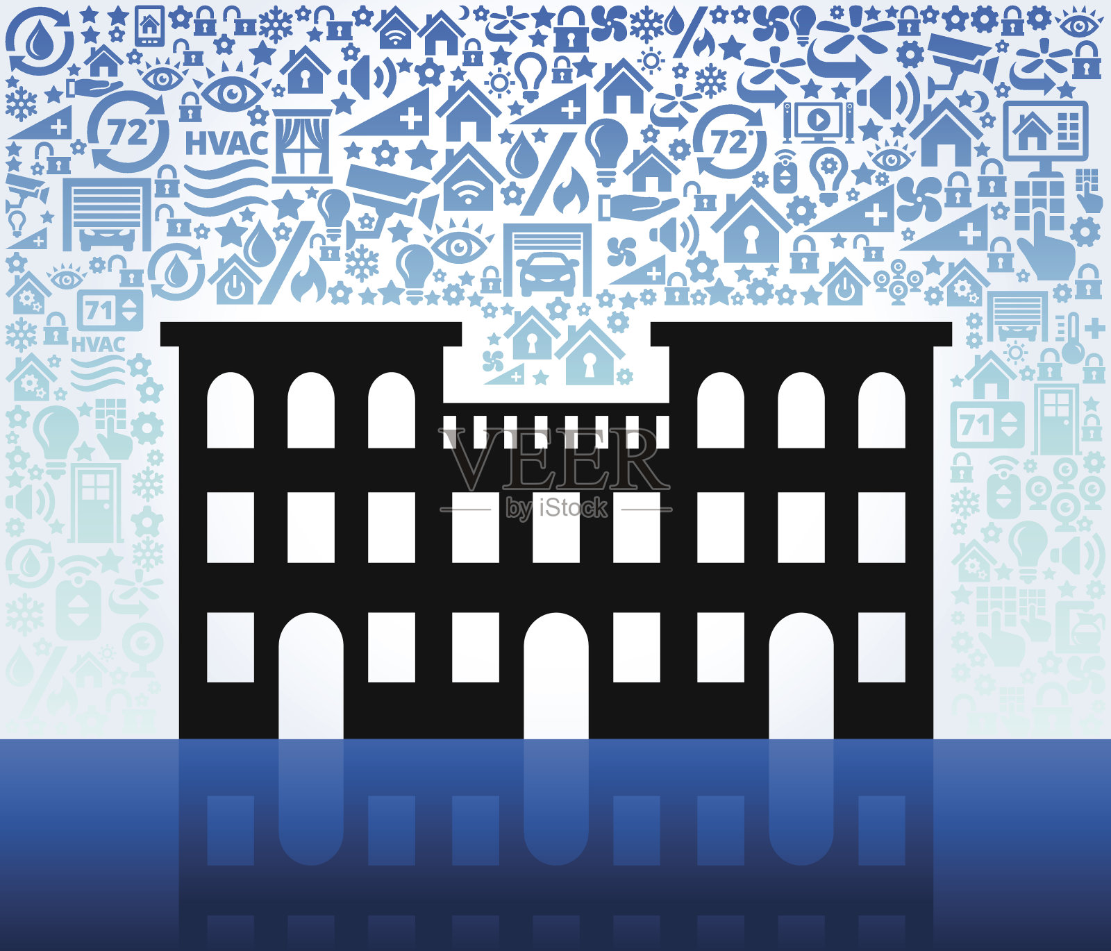 办公大楼的家庭自动化和安全矢量背景插画图片素材
