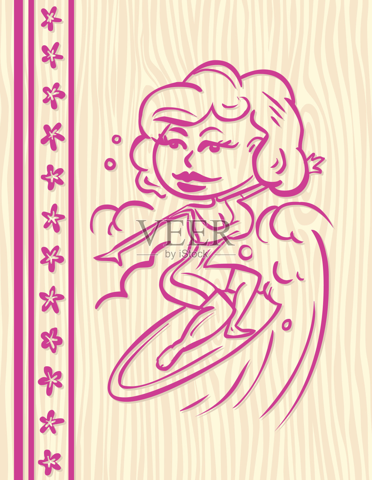 冲浪的女孩插画图片素材