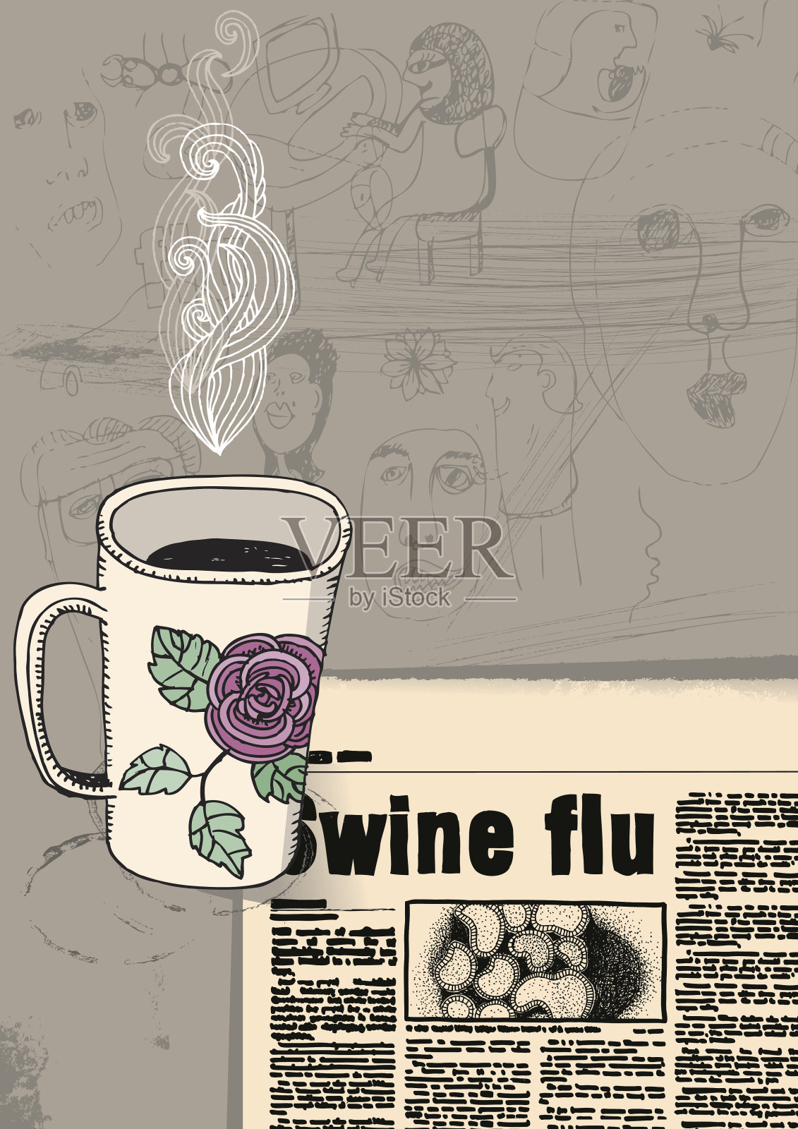 一杯咖啡和一张报纸插画图片素材