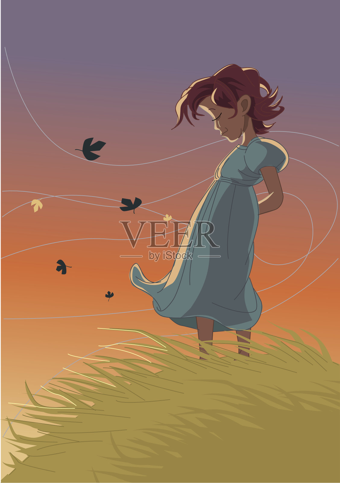 秋天的女孩插画图片素材