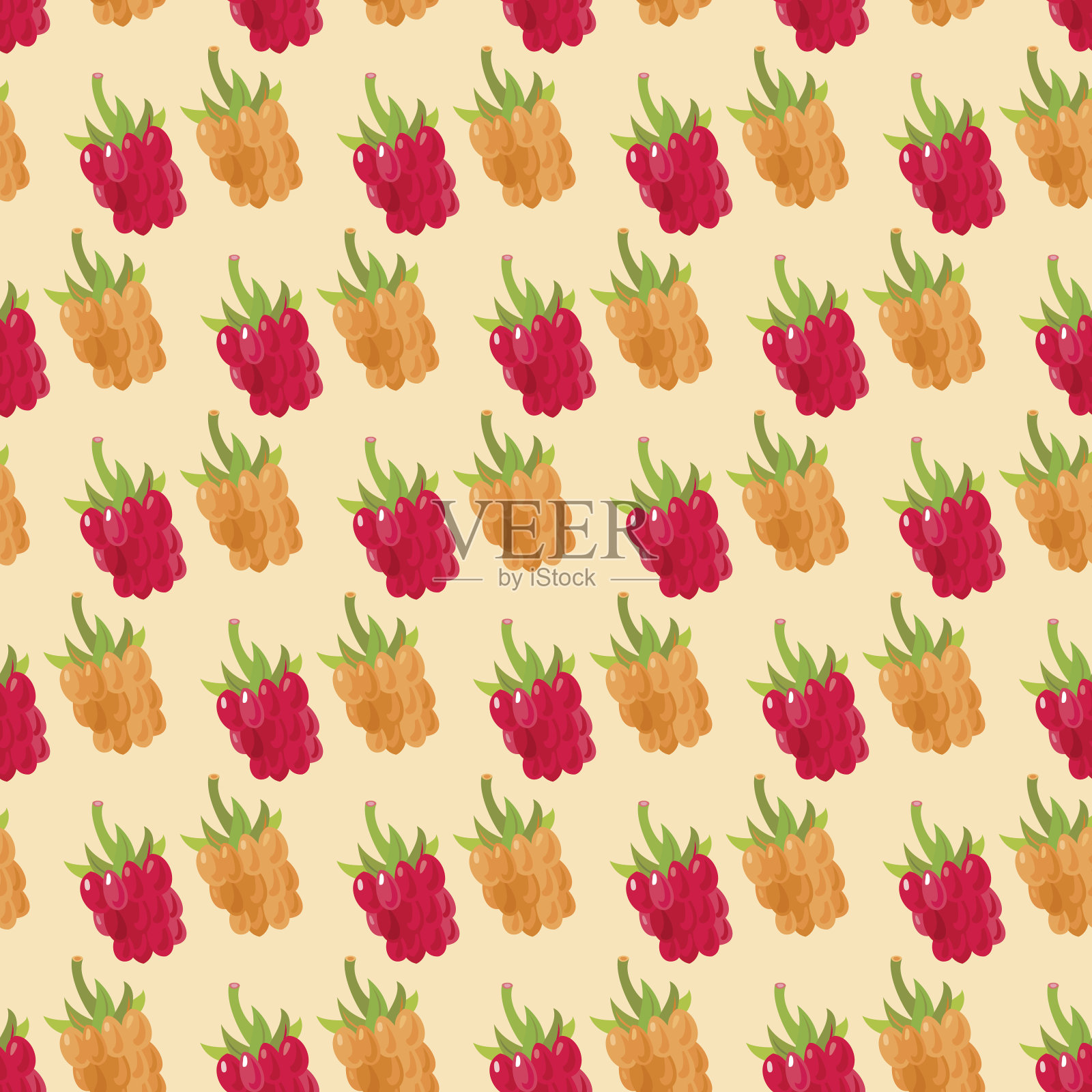 黄和红覆盆子图案插画图片素材