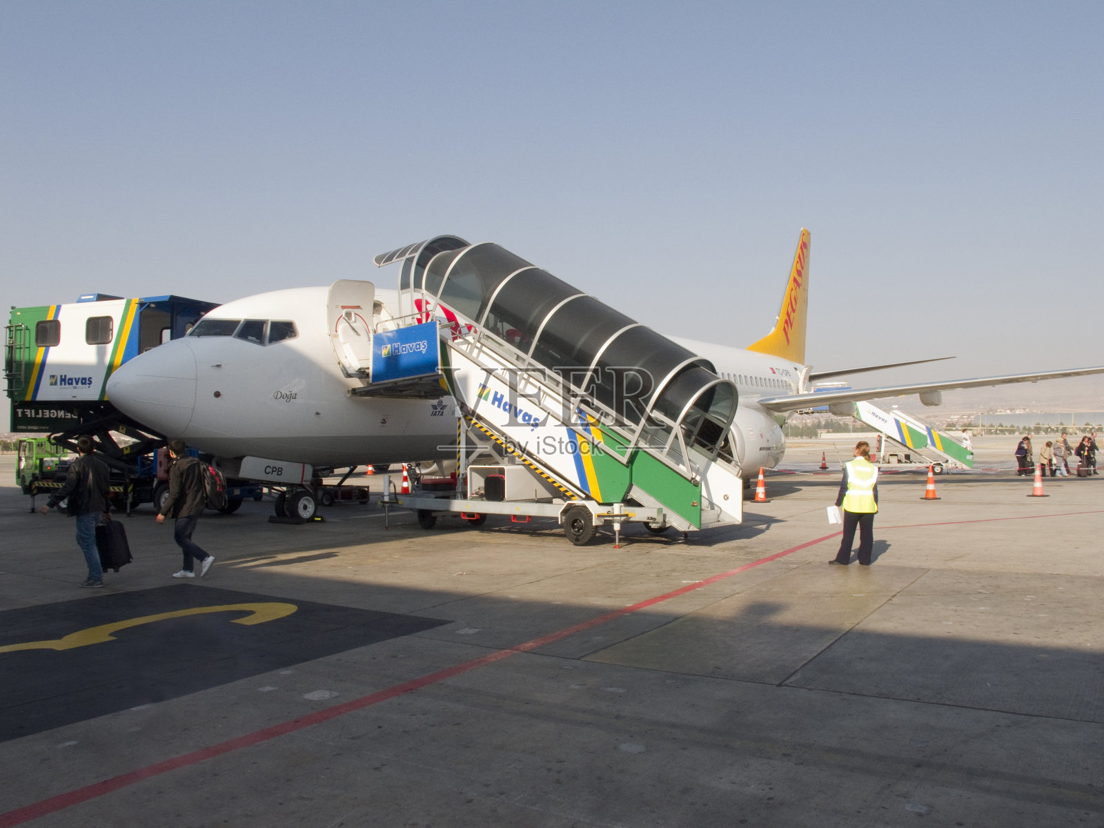 帕伽索斯航空公司在土耳其开塞里卸货照片摄影图片