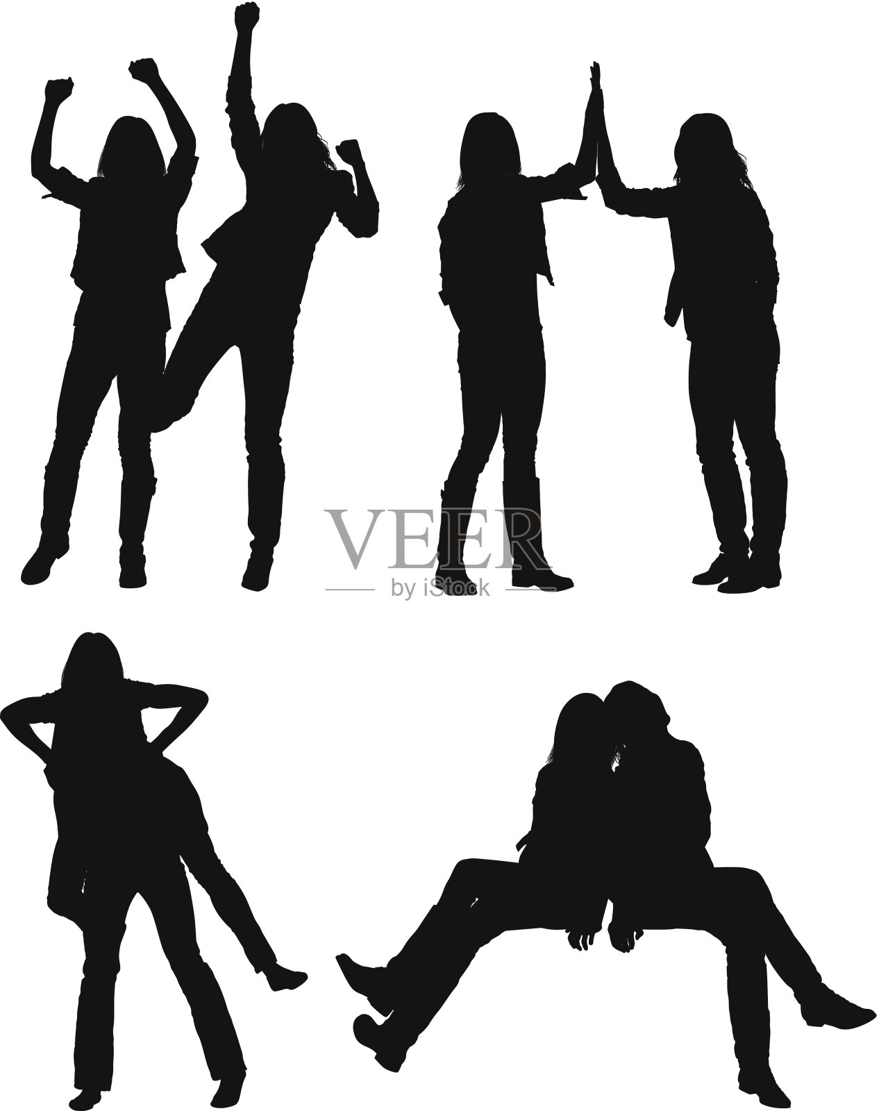 女性朋友摆姿势的多个剪影插画图片素材