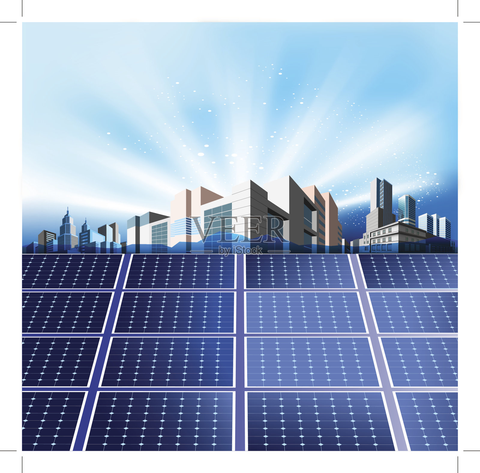 城市里有太阳能电池板插画图片素材