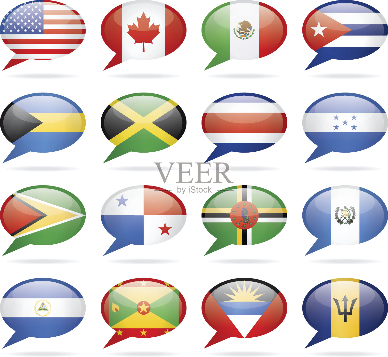 演讲泡泡北美和中美洲的旗帜插画图片素材